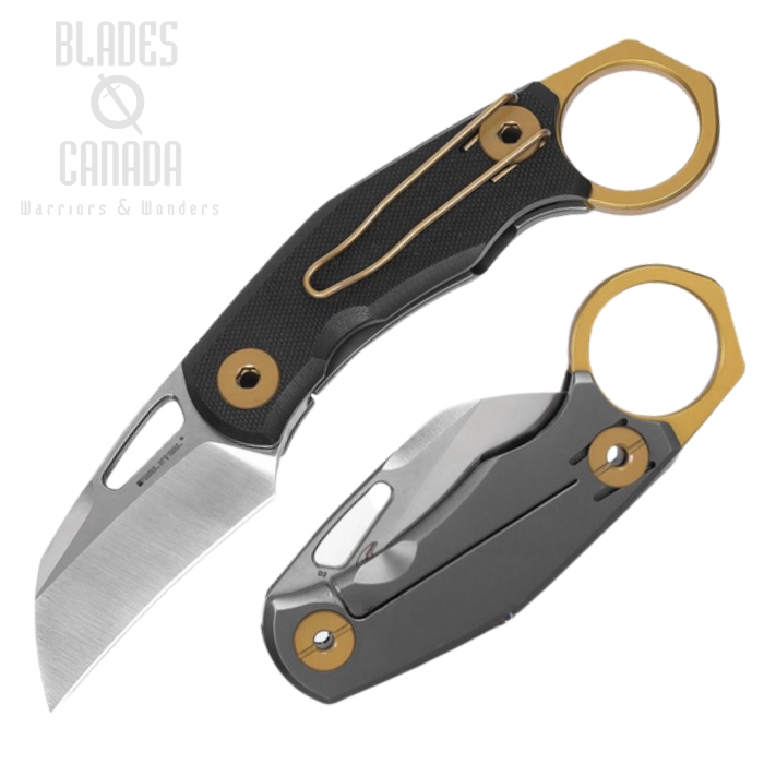 Real Steel Shade Framelock Folding Knife, D2 Satin, G10 Black/Titanium Black, Gold Accents, RS7913